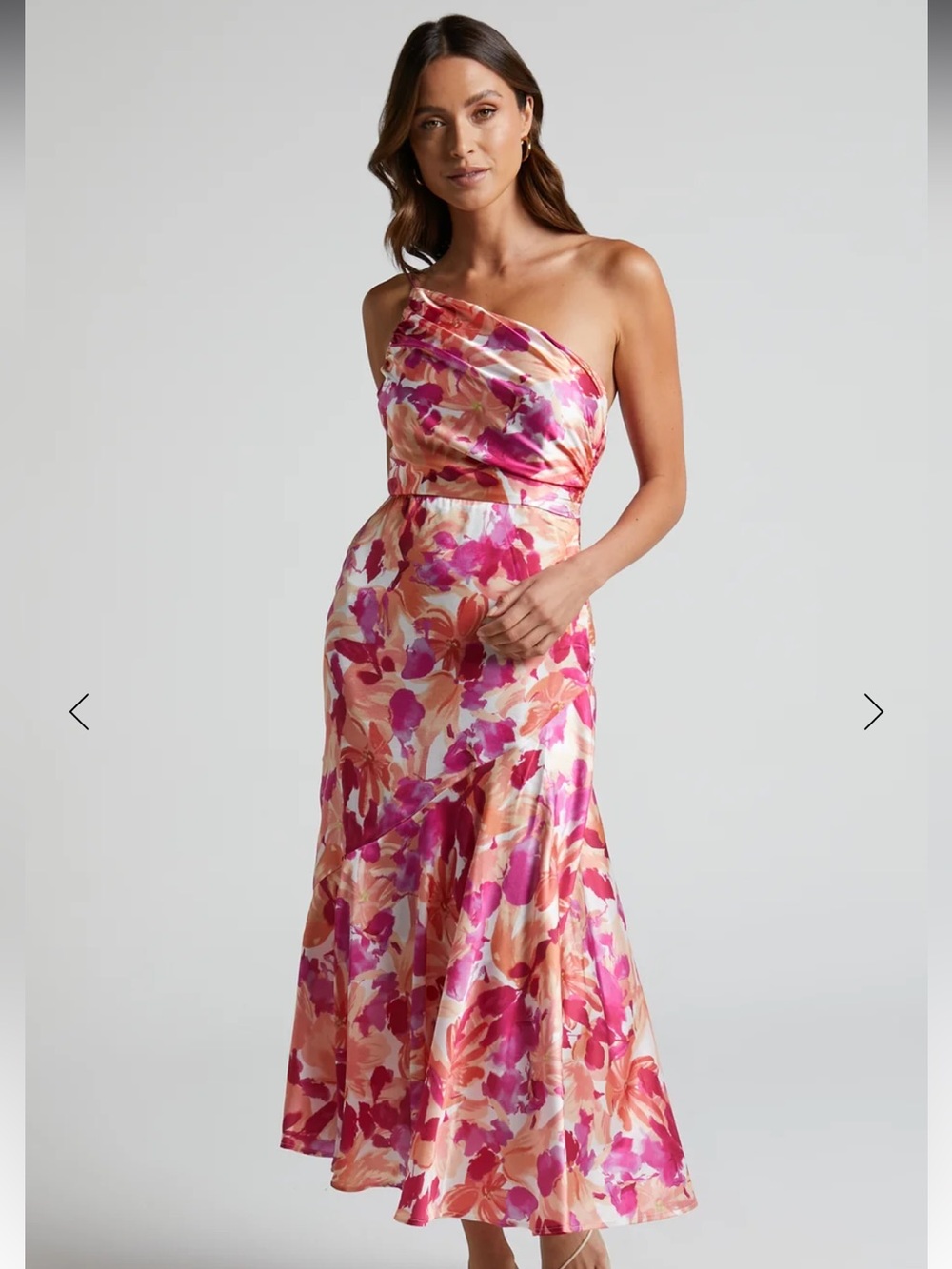 Pink Diamond Alyssia Floral Satin One Shoulder Ruched Dress Size 12